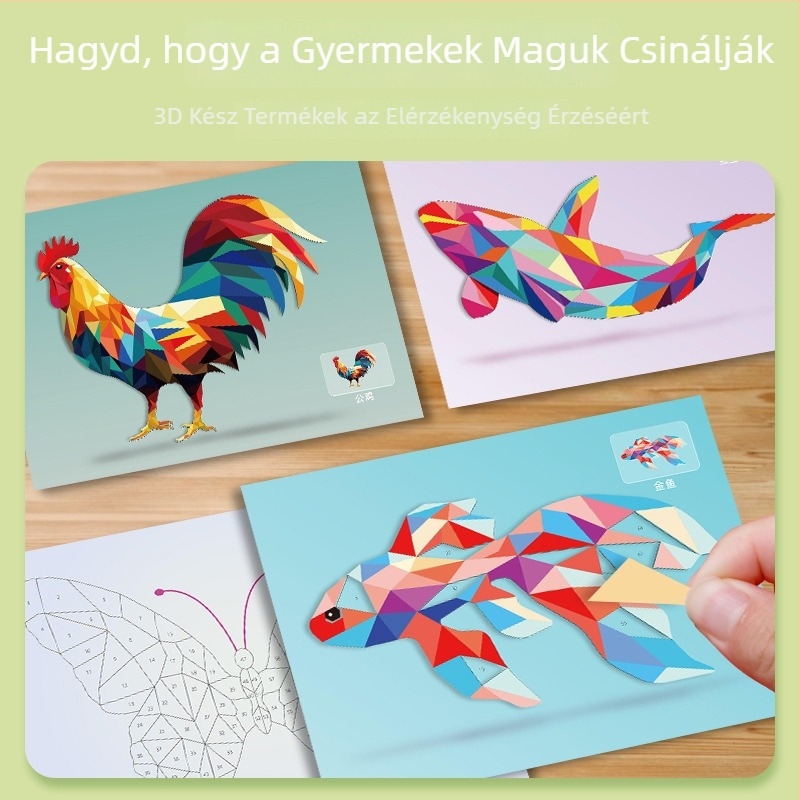 3D geometriai kollázs gyerekeknek, fiúknak és lányoknak, kézműves oktató játék DIY matricákkal, korai oktatás és koncentráció fejlesztése