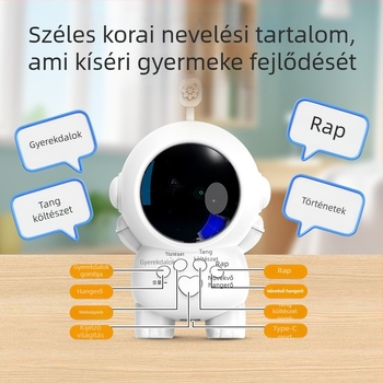 Asztronauta történetgép — Gyerekeknek oktató játék, újratölthető, zene/hang funkció, műanyag kivitel, lítium akkumulátor, 4–6 éveseknek