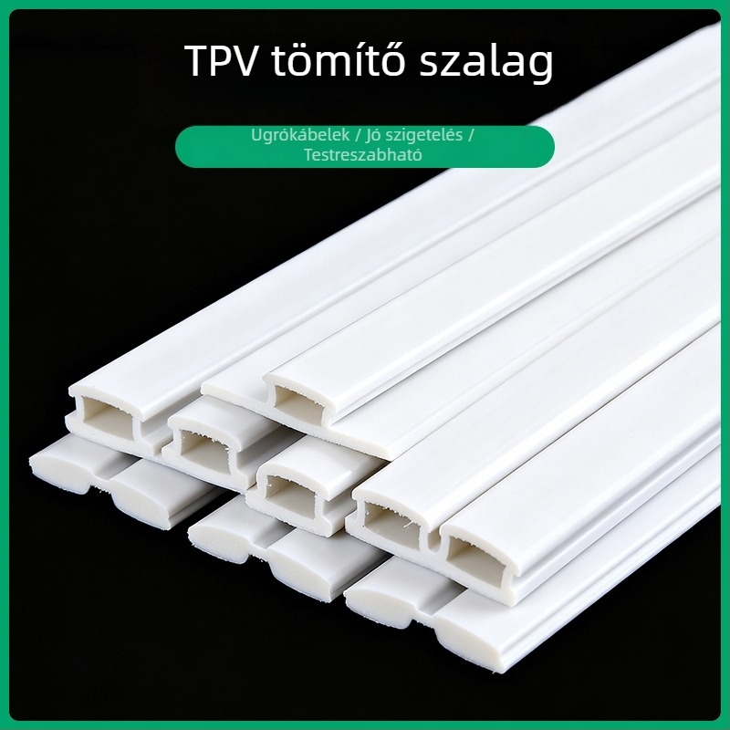 TPV tömítőcsík – kopásálló, por- és hangszigetelő tömítés; dekoratív rögzítő csík hűtőszekrényekhez, ajtókhoz és ablakokhoz; Anyag: TPE/TPV (testreszabható); Eredet: Dongguan