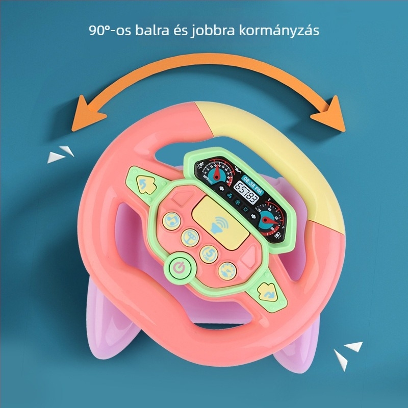 Gyerekeknek szánt kormánykerék játék elektromos zenés funkcióval, műanyag kivitelben, elemes működésű, 0–3 éveseknek.