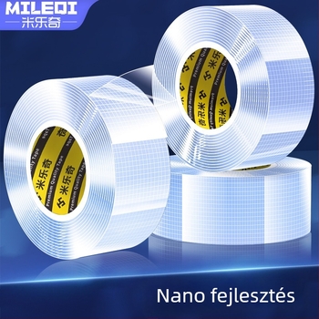 Nano rácsos kétoldalas szalag, átlátszó, mosható akril ragasztóval; magas viszkozitás, erős tapadás, -20°C-tól 80°C-ig.