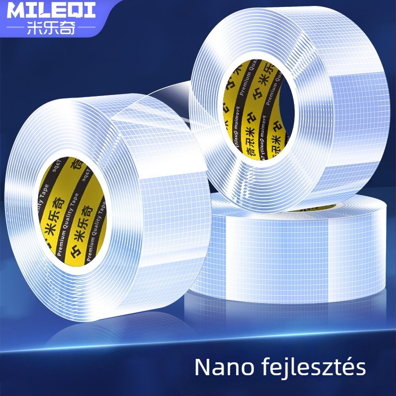 Nano rácsos kétoldalas szalag, átlátszó, mosható akril ragasztóval; magas viszkozitás, erős tapadás, -20°C-tól 80°C-ig.