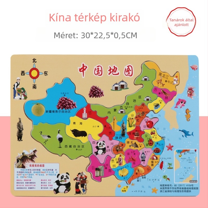 Fából készült világ térkép puzzle gyerekeknek, oktatási földrajz játék, 4–6 éveseknek