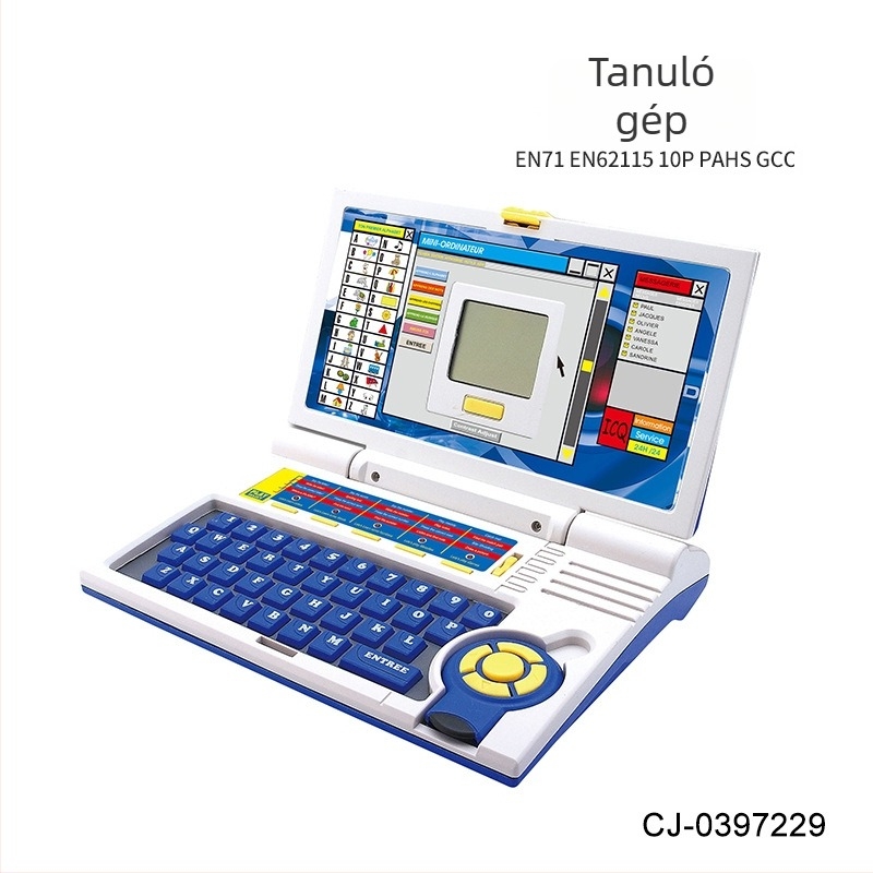 Gyerekeknek szóló tanuló-gép: LCD-kijelző, érintésre reagálás, zenei lejátszás; műanyag kivitel; elemről működik; 4-6 éveseknek