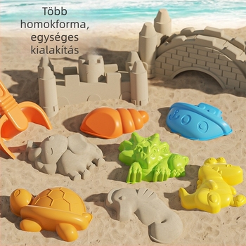 Gyerekeknek partszakas homokozó játékok készlet: ásó, vödör és homokórás időmérő – műanyag homokozó eszközök 4–6 éveseknek
