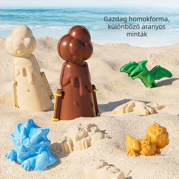 Gyerekeknek partszakas homokozó játékok készlet: ásó, vödör és homokórás időmérő – műanyag homokozó eszközök 4–6 éveseknek