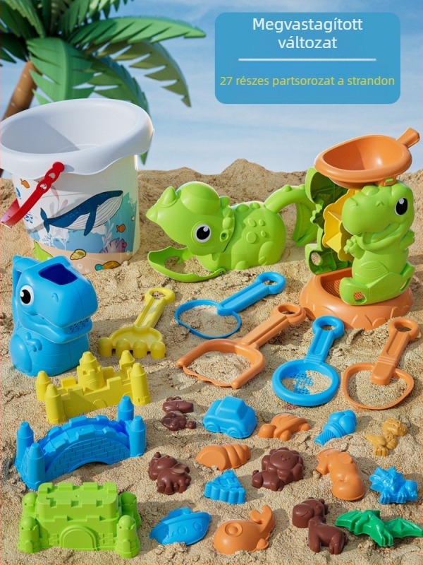 Gyerekeknek partszakas homokozó játékok készlet: ásó, vödör és homokórás időmérő – műanyag homokozó eszközök 4–6 éveseknek