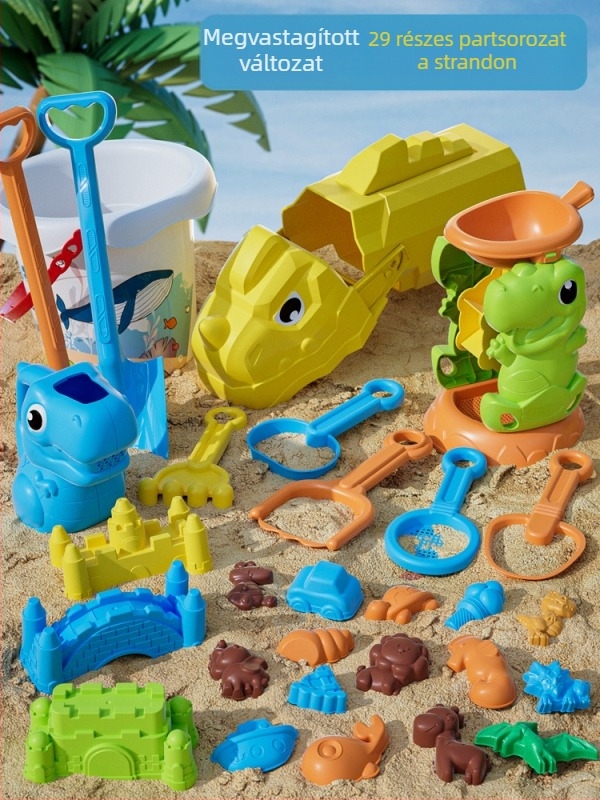 Gyerekeknek partszakas homokozó játékok készlet: ásó, vödör és homokórás időmérő – műanyag homokozó eszközök 4–6 éveseknek