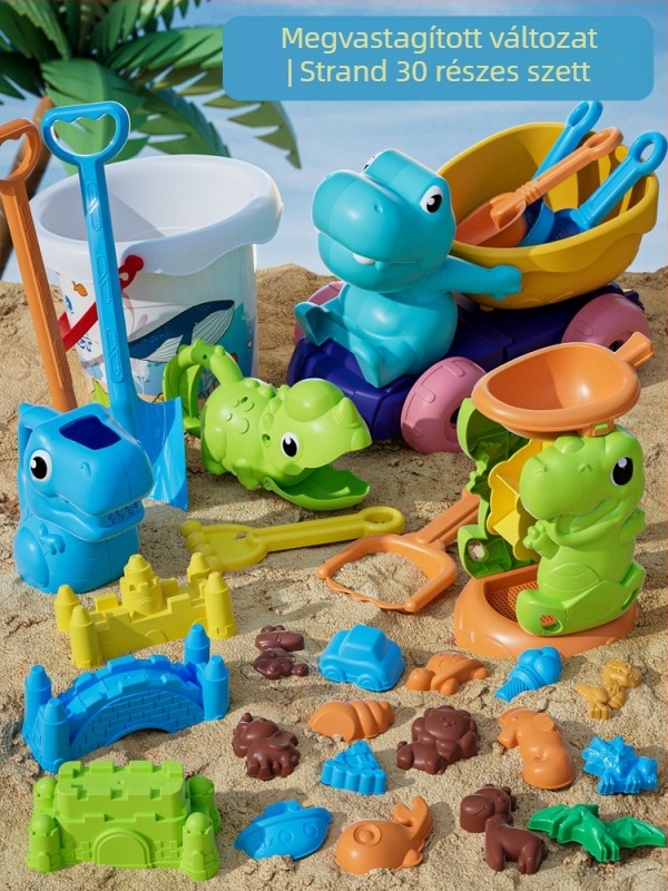 Gyerekeknek partszakas homokozó játékok készlet: ásó, vödör és homokórás időmérő – műanyag homokozó eszközök 4–6 éveseknek
