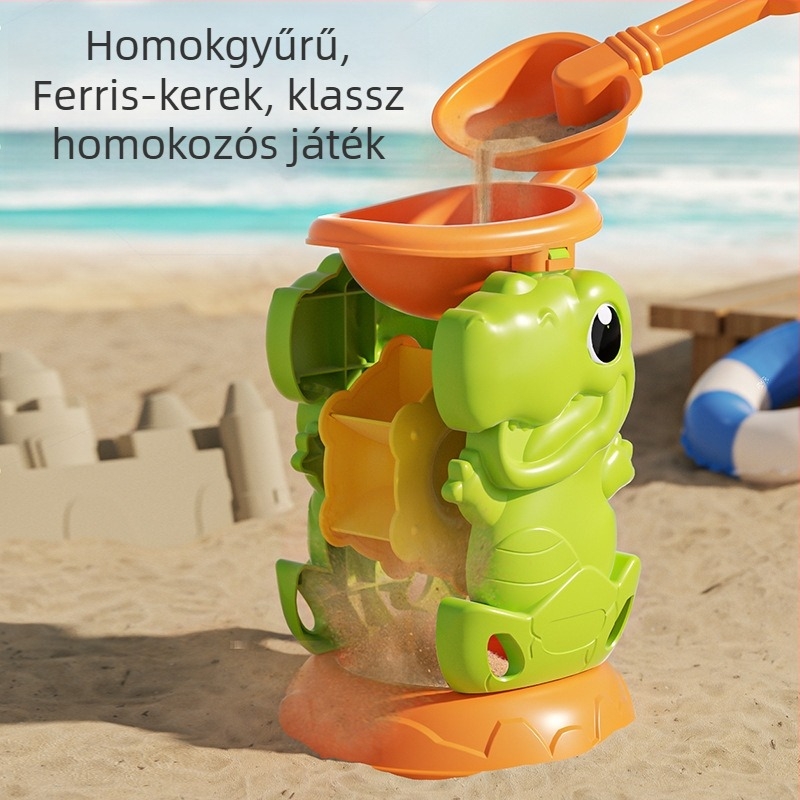 Gyerekeknek partszakas homokozó játékok készlet: ásó, vödör és homokórás időmérő – műanyag homokozó eszközök 4–6 éveseknek