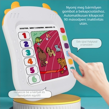 Pontolvasó oktatójáték – intelligens eszköz korai oktatásban hangos olvasással és koncentráció/logikai edzéssel (Kategória: pontolvasó eszköz; Funkciók: elektromos, interaktív, zenei; Anyag: műanyag; Elem: száraz elem; Korosztály: 4–6)