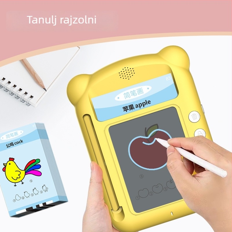 Korai oktatási eszköz: átlátszó LCD írás-tábla, Pinyin tanulókártyák, interaktív nevelési játék (ABS anyag; 1GB memória; elemről működő; 4–6 éves korosztály)