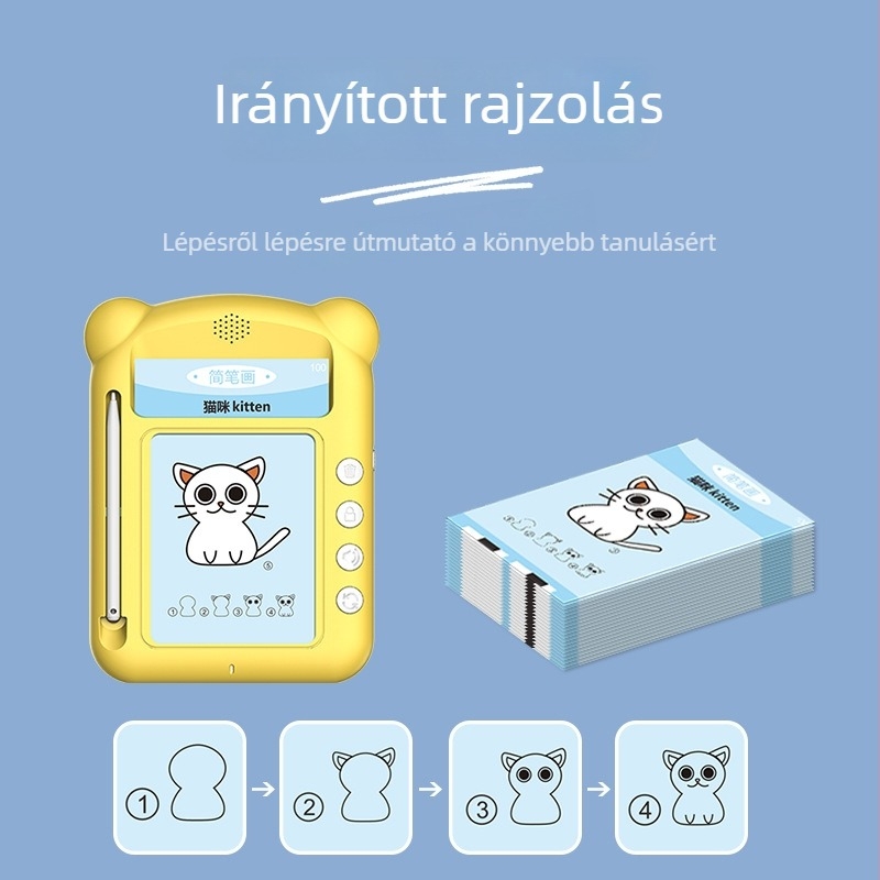 Korai oktatási eszköz: átlátszó LCD írás-tábla, Pinyin tanulókártyák, interaktív nevelési játék (ABS anyag; 1GB memória; elemről működő; 4–6 éves korosztály)