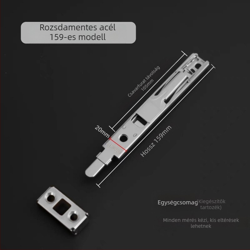 Rozsdamentes acél ajtózár, háromszoros kapcsolódó csap, rejtett szerelés, kézi zárás, modell 160