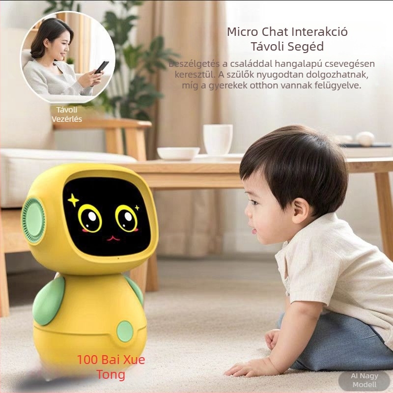 AI-alapú oktató interaktív robot hangalapú párbeszéddel — tanulás történeteken és mondókákon, LCD-kijelző, beszédfelismerés, zenelejátszás, érzelmi interakció, akkumulátoros működéssel 7–14 éveseknek.