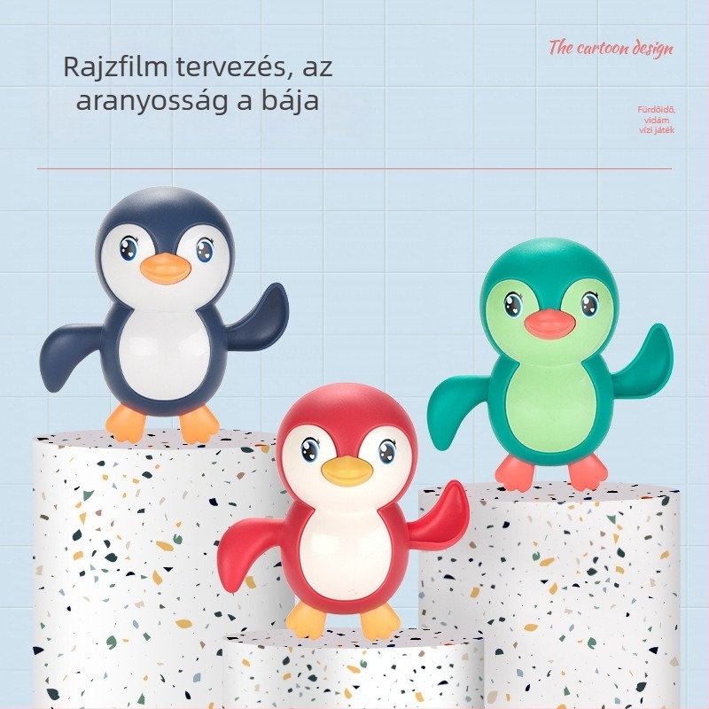 Pingvin alakú fürdőjáték felhívó mechanizmussal (Anyag: műanyag; Mechanizmus: felhúzható; Korosztály: 0–3 év)