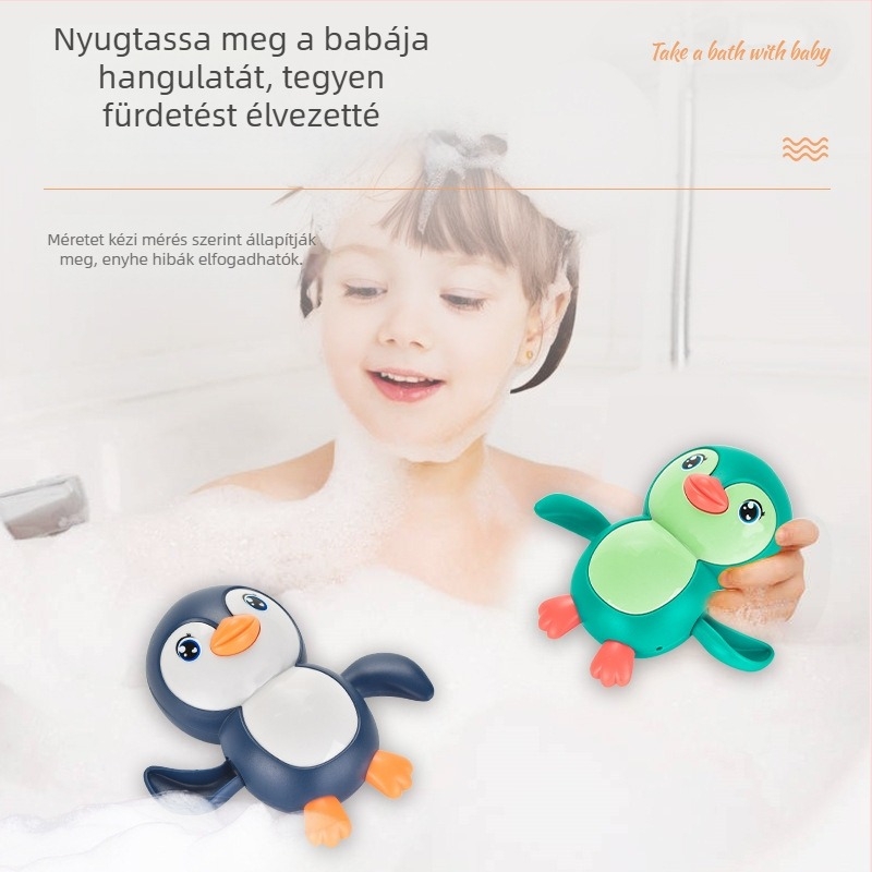 Pingvin alakú fürdőjáték felhívó mechanizmussal (Anyag: műanyag; Mechanizmus: felhúzható; Korosztály: 0–3 év)