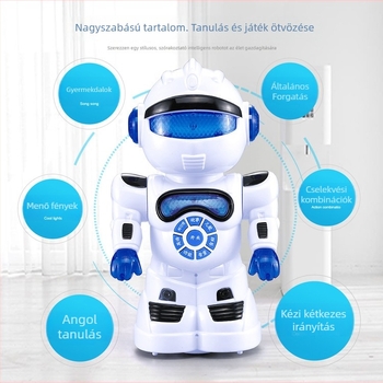 T1 intelligens korai oktatási robot történetgép, multifunkcionális autóval • Anyag: ABS • Áramellátás: elemmel • 4–6 éveseknek megfelelő • Funkciók: elektromos, villanás, zene/hang
