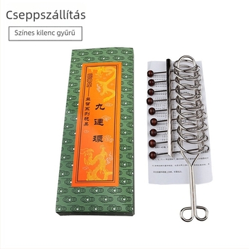 Rozsdamentes acél kilencláncos puzzle – fejleszti a gondolkodást; Kategória: kilenc lánc; Csomagolás: doboz