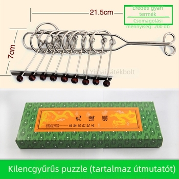 Rozsdamentes acél kilencláncos puzzle – fejleszti a gondolkodást; Kategória: kilenc lánc; Csomagolás: doboz
