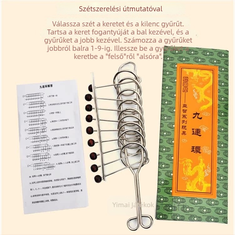 Rozsdamentes acél kilencláncos puzzle – fejleszti a gondolkodást; Kategória: kilenc lánc; Csomagolás: doboz