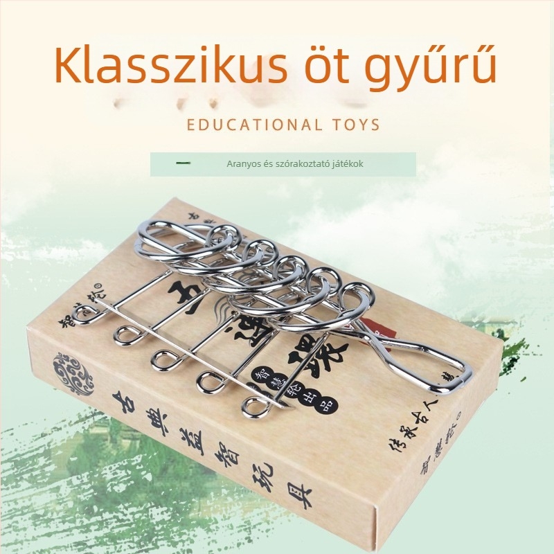 Rozsdamentes acél kilencláncos puzzle – fejleszti a gondolkodást; Kategória: kilenc lánc; Csomagolás: doboz