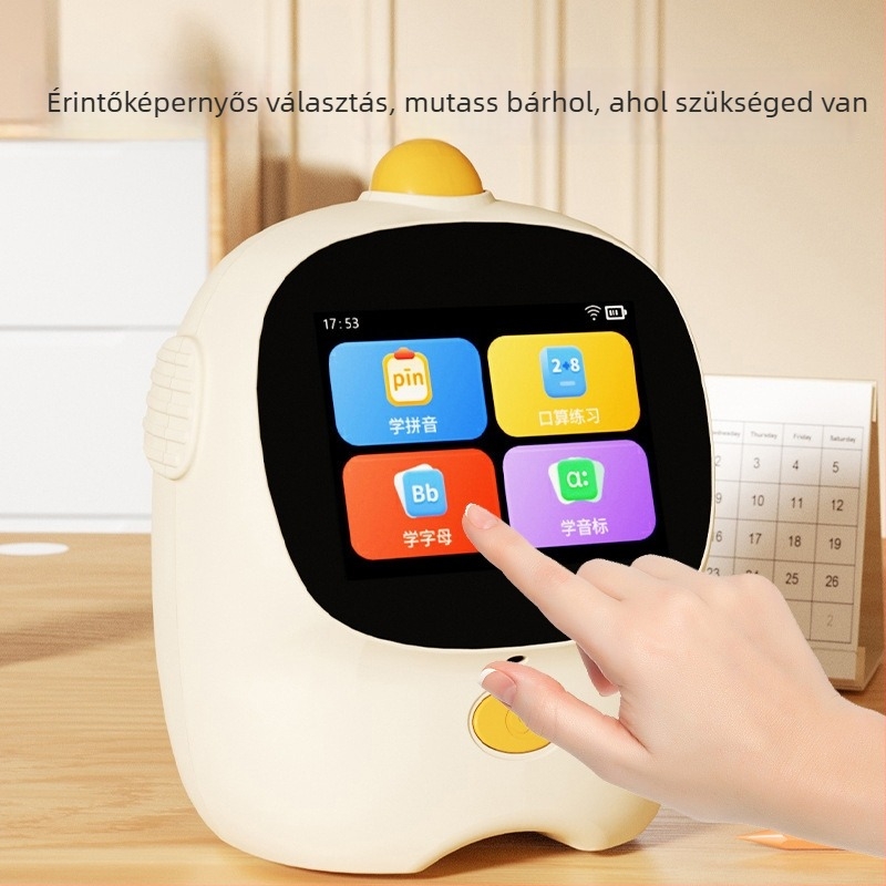 AI-dialógussal működő tanuló gép, Bluetooth, Wi‑Fi és USB töltés – ABS ház, 4–6 éveseknek