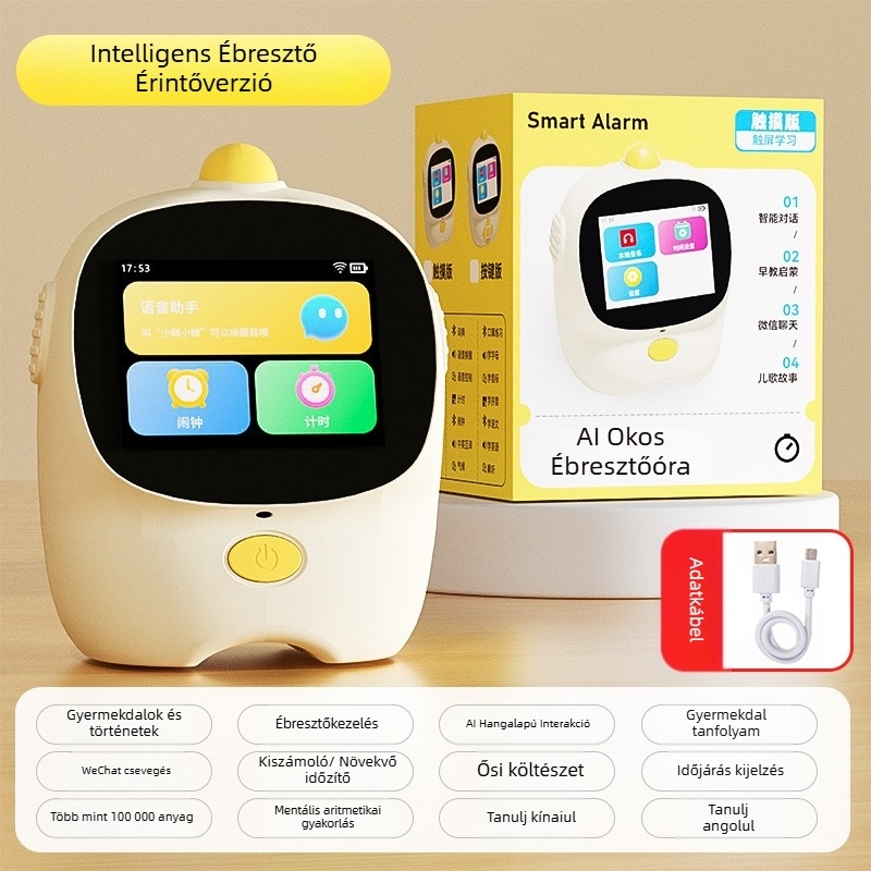 AI-dialógussal működő tanuló gép, Bluetooth, Wi‑Fi és USB töltés – ABS ház, 4–6 éveseknek