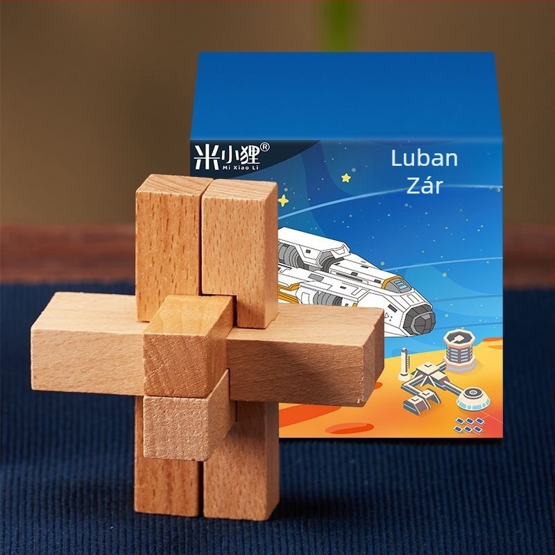 Hat darabos Luban Lock / Kong Ming Lock puzzle, nyírfából készült, nagy nehézségű logikai játék felnőtteknek és gyerekeknek, teljes készlet