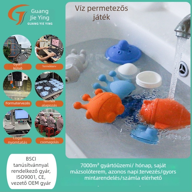 Űrtémájú fürdőjáték vízpermetező funkcióval, élelmiszerbiztonságú szilikonból, 0-3 éveseknek
