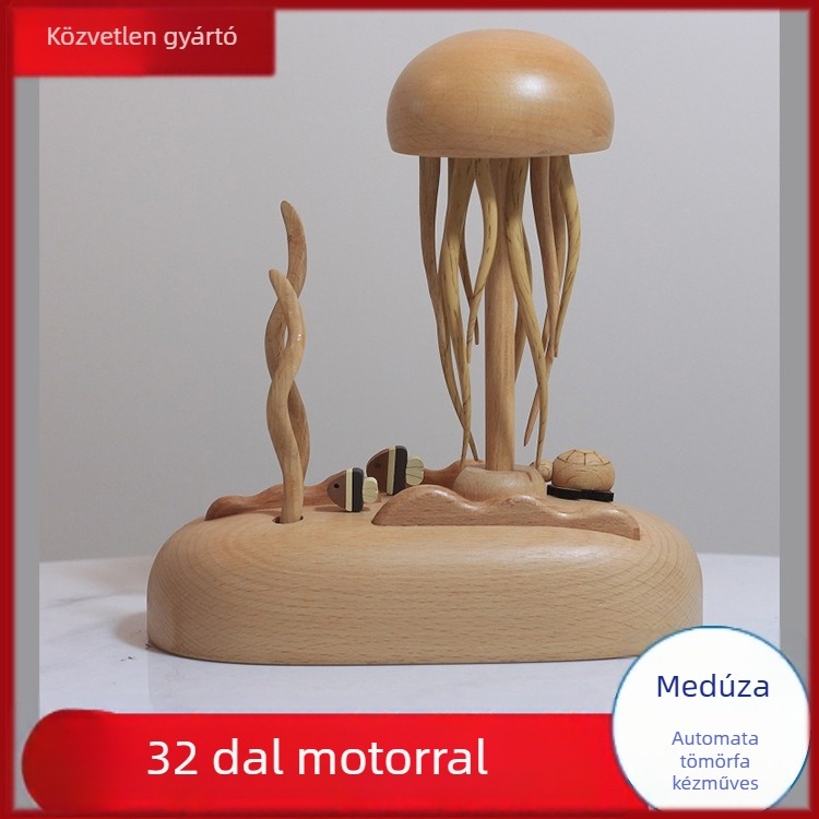 Fából készült medúza alakú zenélő doboz, 32 dallal, kézzel készített, logó nyomtatása elérhető, modern minimalista stílus
