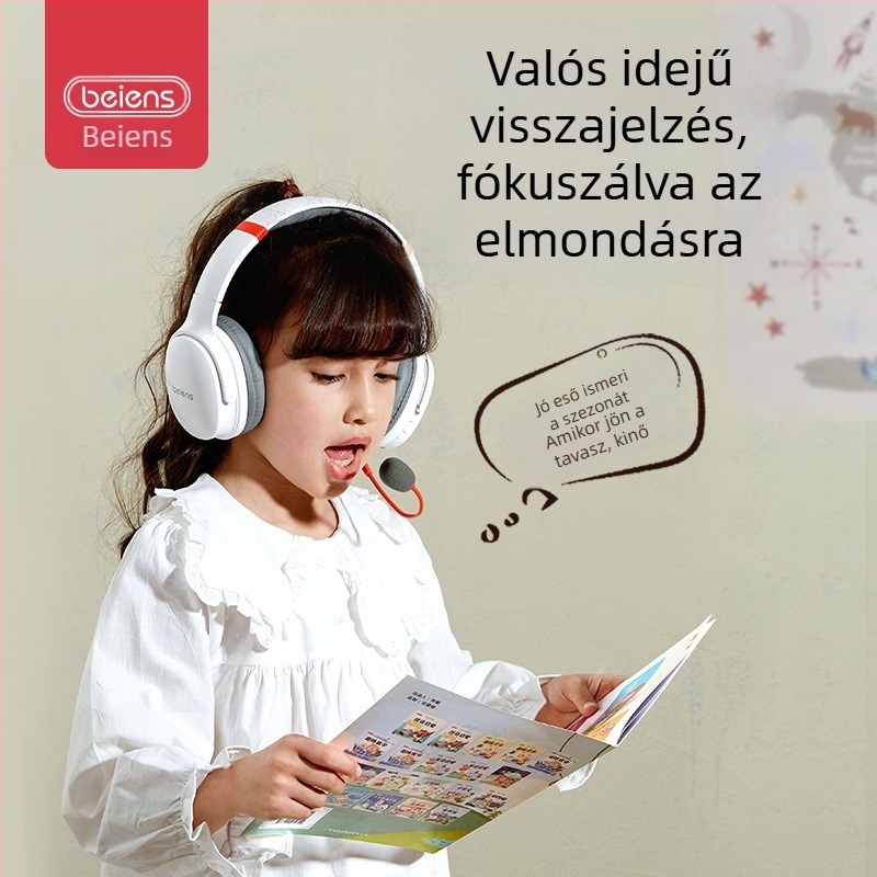 Gyerekeknek szánt fülvédő stílusú tanulós fejhallgató interaktív tanulási játékokkal, lítium elem, 7–14 éveseknek
