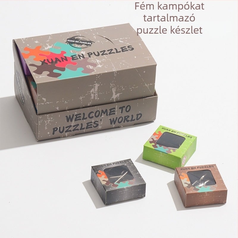 Intelligens kinyitás: 24 darabos fém puzzle készlet, kilenc gyűrű, egyedi csomagolású dobozban, 7-14 éveseknek