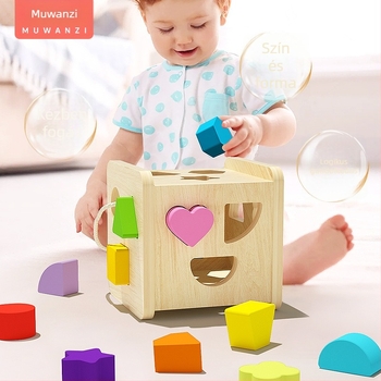 Faanyagú többfunkciós geometriai formaillesztő kocka gyerekeknek 4–6 éveseknek (Személyre szabható: Igen; Feldolgozás: Logo OEM)