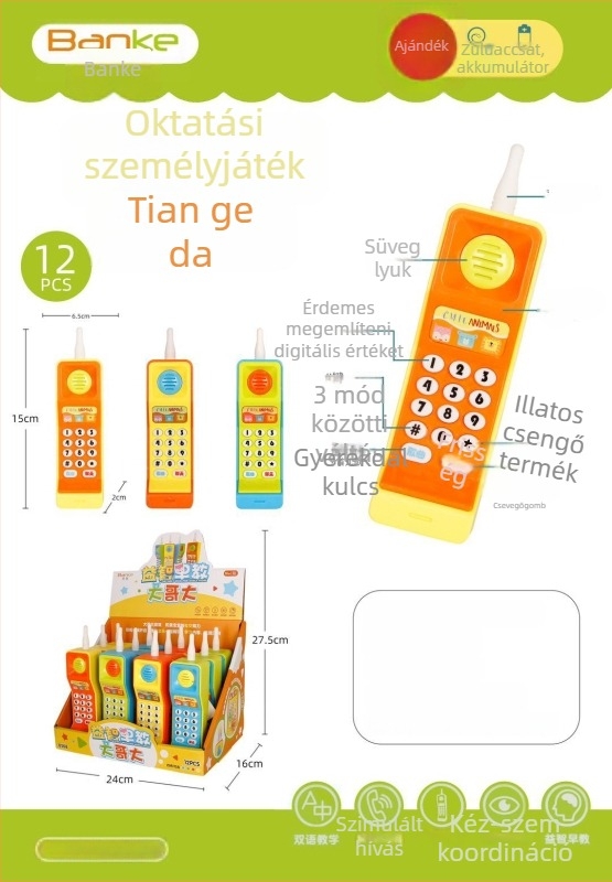 Baba játék oktató telefon zenével és hangokkal, műanyag test, elem, méretei 15×2×6.5 cm