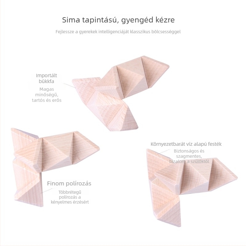 Fából készült Kongming/Luban Lock 9-darabos készlet — oktató rejtvényes kinyitási feladat 7–14 éveseknek