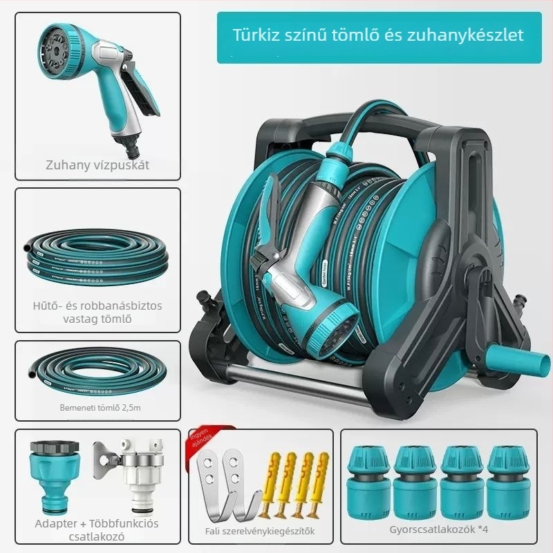 Multifunkcionális magasnyomású vízpisztoly készlet, modell M1, PVC burkolat; 3-6 m-es sugár; háztartási kertészkedéshez, autómosáshoz és növények öntözéséhez