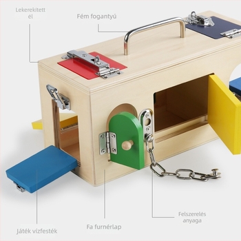 Montessori faanyagú kinyitó doboz – oktató puzzle, gyakorlati tanulás, 4–6 éves gyerekeknek, logóval testreszabható