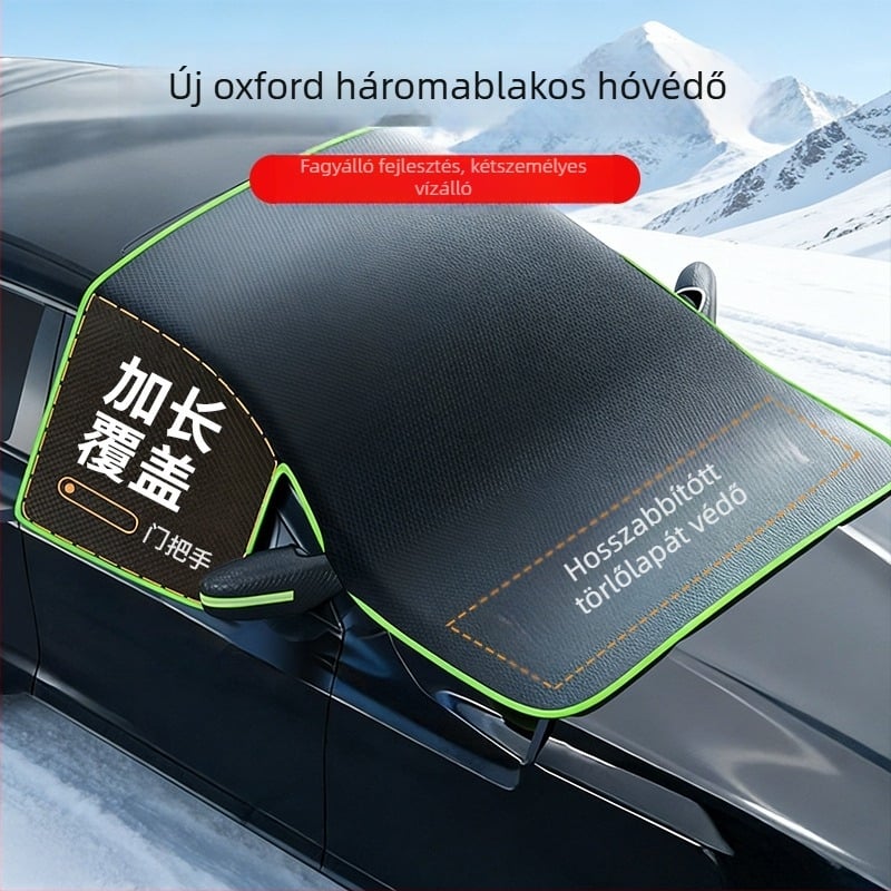 Autó első szélvédőjére szánt hóvédő – denim, hosszított stílus, kód WJ0085, pántos rögzítés, univerzális