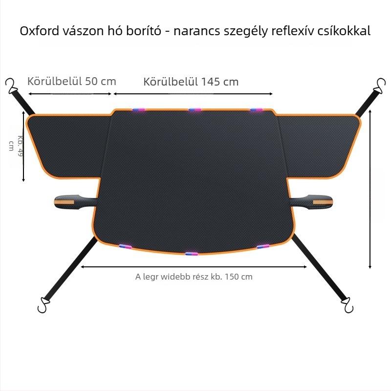 Autó első szélvédőjére szánt hóvédő – denim, hosszított stílus, kód WJ0085, pántos rögzítés, univerzális