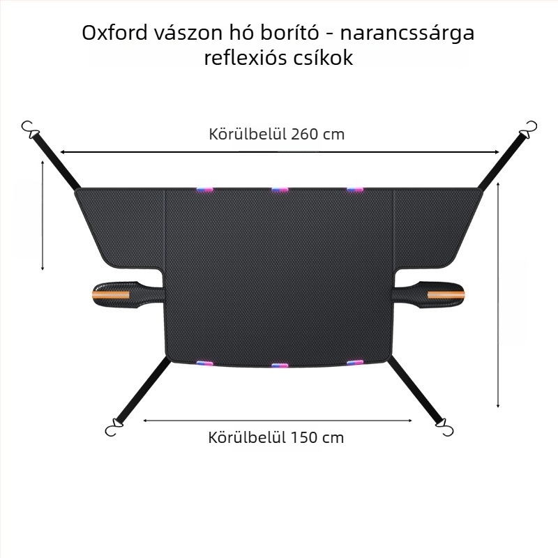 Autó első szélvédőjére szánt hóvédő – denim, hosszított stílus, kód WJ0085, pántos rögzítés, univerzális