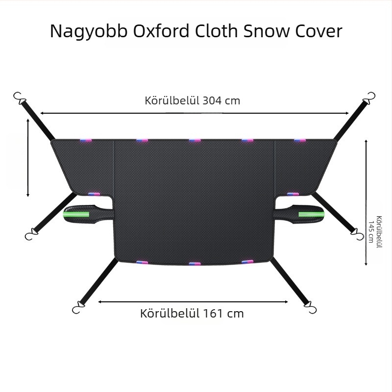 Autó első szélvédőjére szánt hóvédő – denim, hosszított stílus, kód WJ0085, pántos rögzítés, univerzális