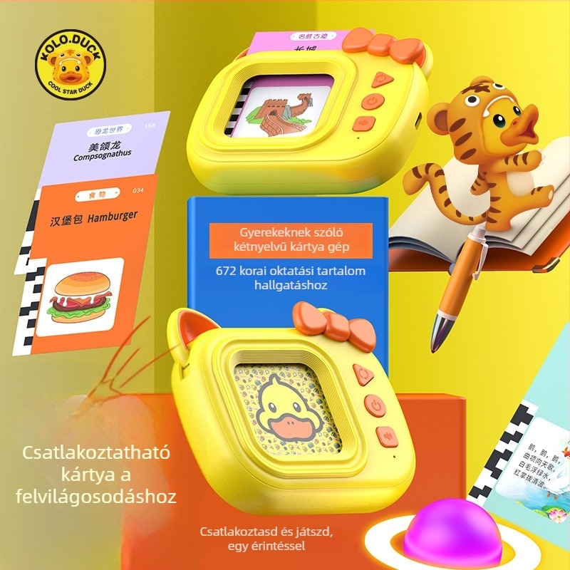 Kétnyelvű kártyás korai oktatási gép gyerekeknek Bluetooth, felvétel, szülő-gyerek játékok, USB töltés, ABS műanyag, 4–6 éveseknek