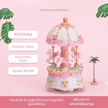 Forgó karusszel zenélő doboz – kis dekoratív dísz gyermekeknek születésnapra vagy Valentin-napra