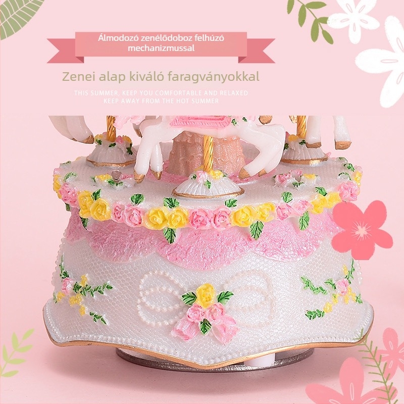 Forgó karusszel zenélő doboz – kis dekoratív dísz gyermekeknek születésnapra vagy Valentin-napra