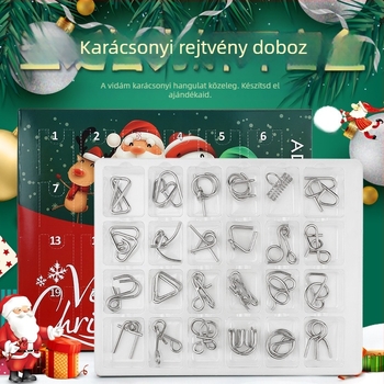 Fém kilenc gyűrű logikai puzzle, 24 darabos készlet, 7–14 éveseknek, karácsonyi advent naptár játék
