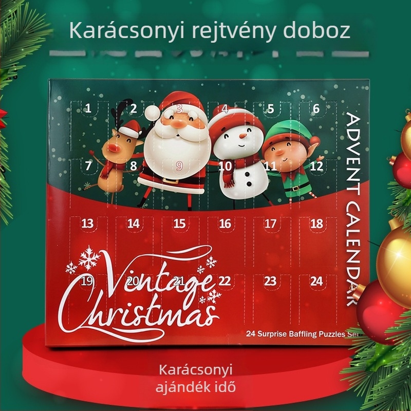 Fém kilenc gyűrű logikai puzzle, 24 darabos készlet, 7–14 éveseknek, karácsonyi advent naptár játék