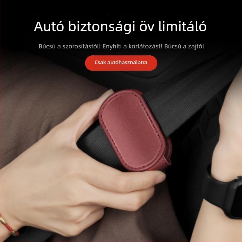 Autó belső biztonsági öv tartó Nappa bőrből, mágneses csipesz-stílusú korlátozóval és logónyomtatással