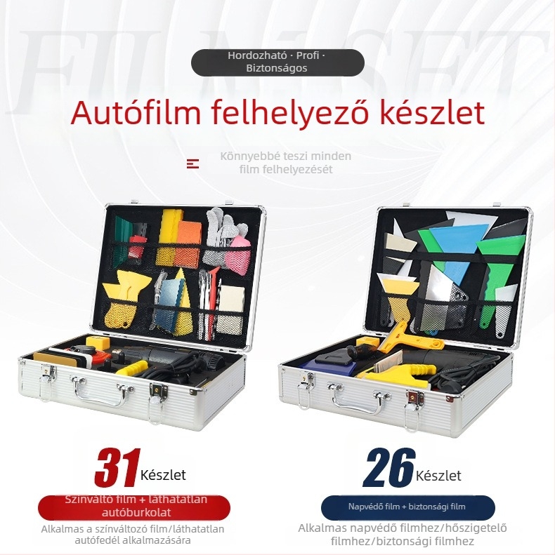7MO Autófólia készlet hőlégfúvóval, kaparóval és PPF telepítő készlettel