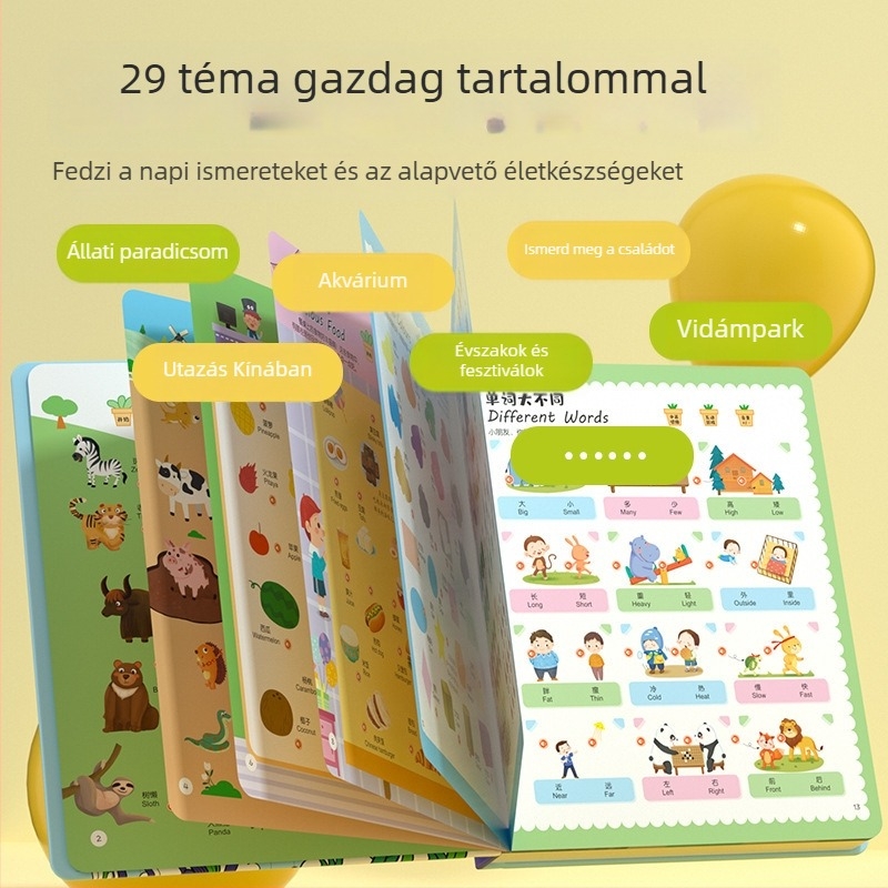 Beszélő Kognitív Enciklopédia – kínai–angol kétnyelvű hangoskönyv óvodásoknak (4–6 évesek, papíralapú játék, memóriával nem rendelkező, elemes tápellátás)